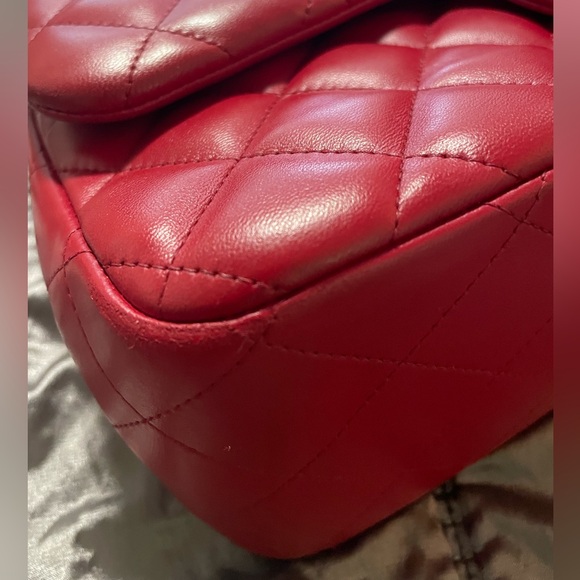 Authentic CHANEL Red Leather Jumbo Double Flap Bag Purse Silver Hardware RARE! - Picture 14 of 16